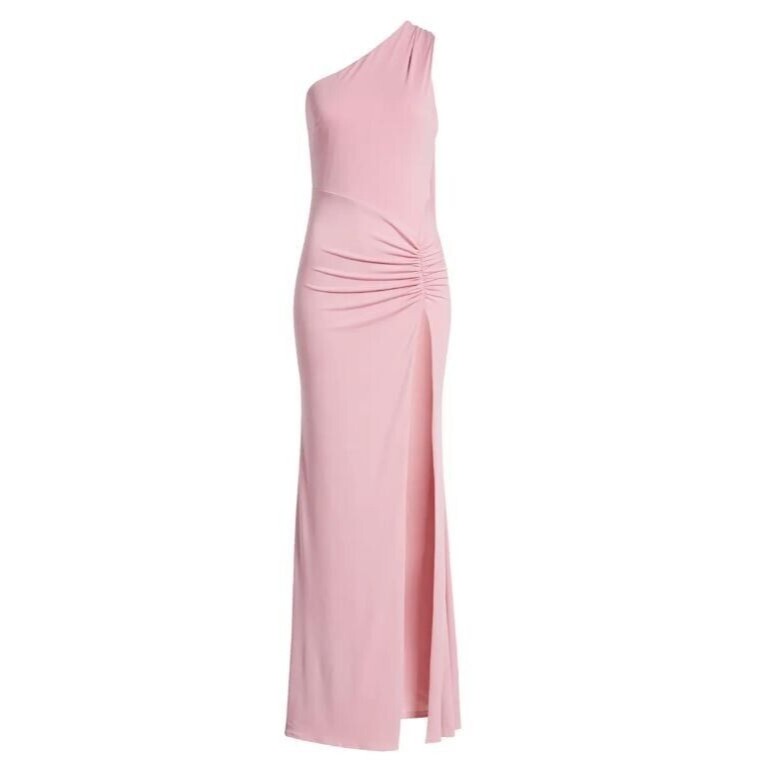 Katie May Maxi Dress Raising The Bar Ruched One Shoulder Pink Nwt Retail $273 L